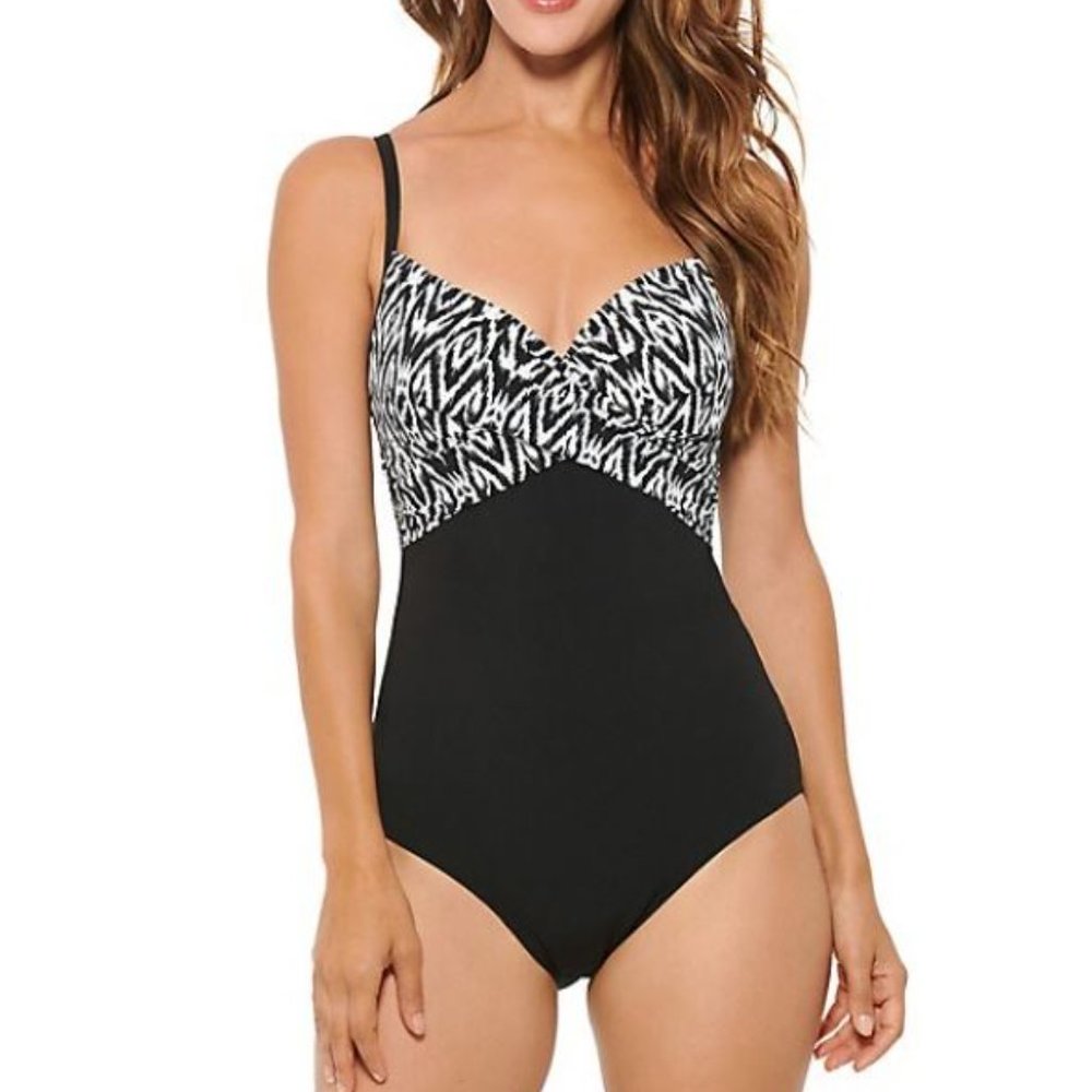 NWT Christina Black Printed Camisole One Piece swimsuit